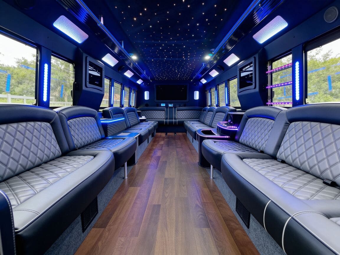 leather seats party bus interior